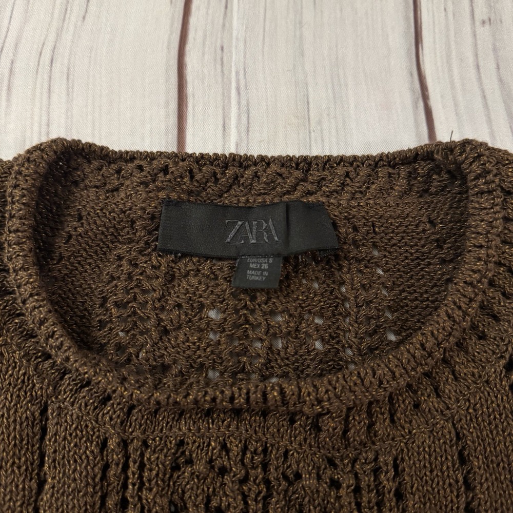 Zara Crochet Knit Mini Dress Brown Size Small Women's Sexy Summer‎ - Picture 4 of 13